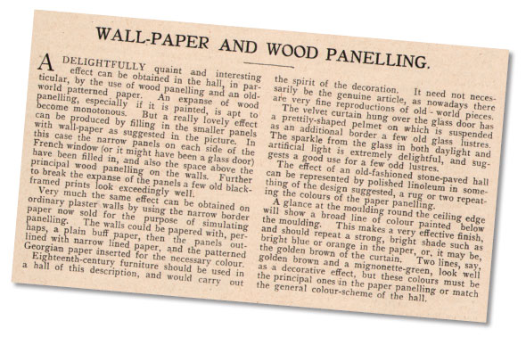 A 1925 issue of The Lady gives a detailed plan for decorating an entrance hall